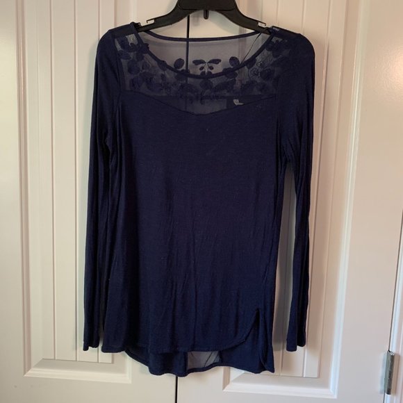 LC Lauren Conrad Tops - Lauren Conrad Long Sleeve Mesh Knit Navy Blouse